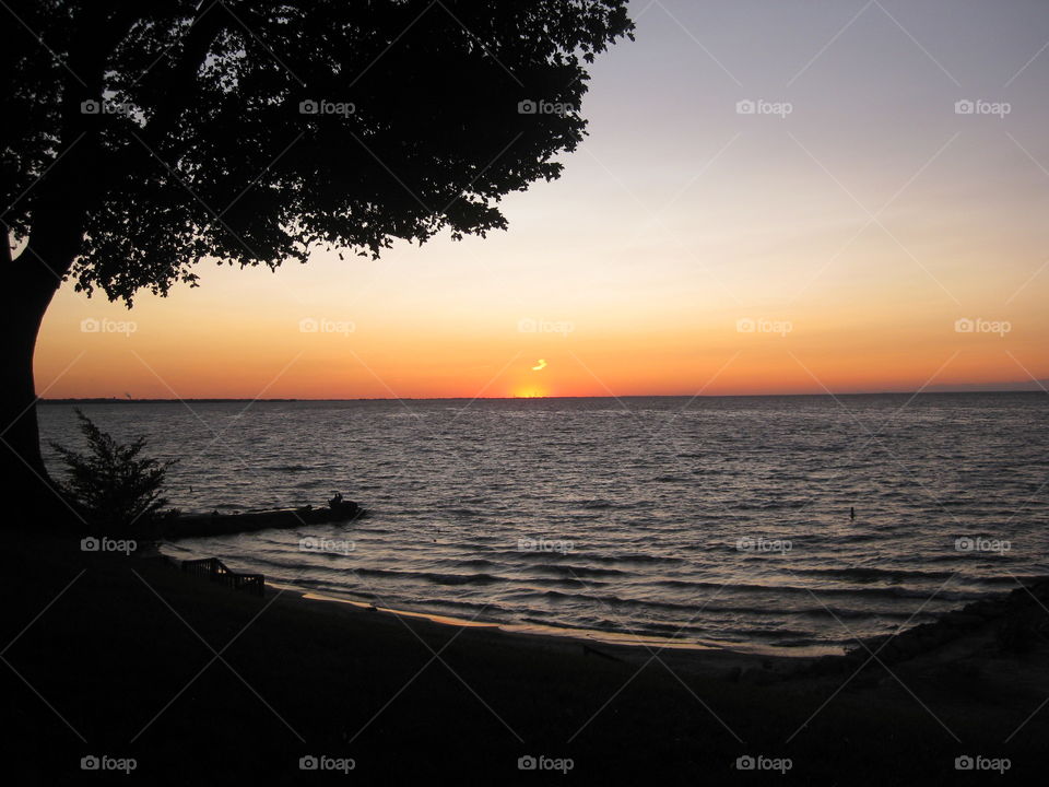 Sunset over Lake Erie from ohio in the summer