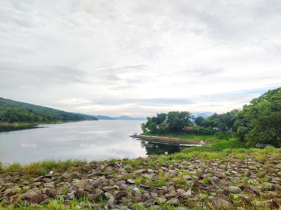 Beautiful lake view with mountains around