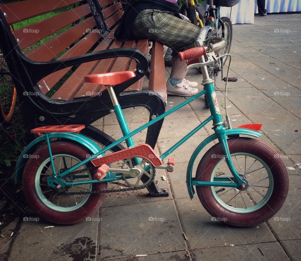 Child bicycle on a vintage bicycles exhibition in Moscow, Russia