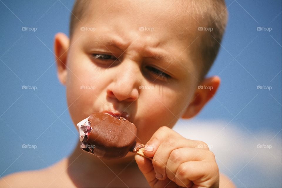 Boy eating ice cream