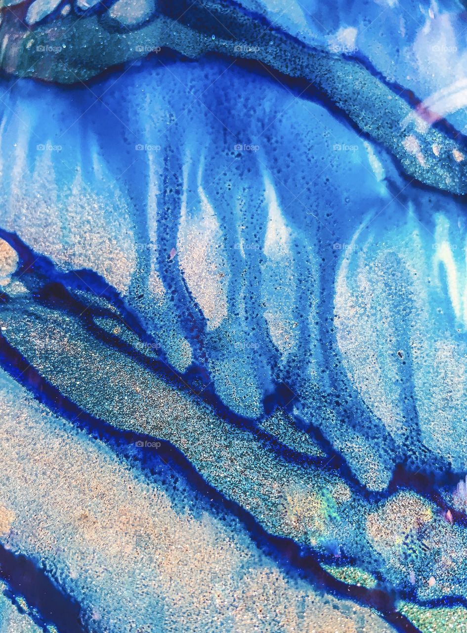 Abstract blue glass blown art dripping design 