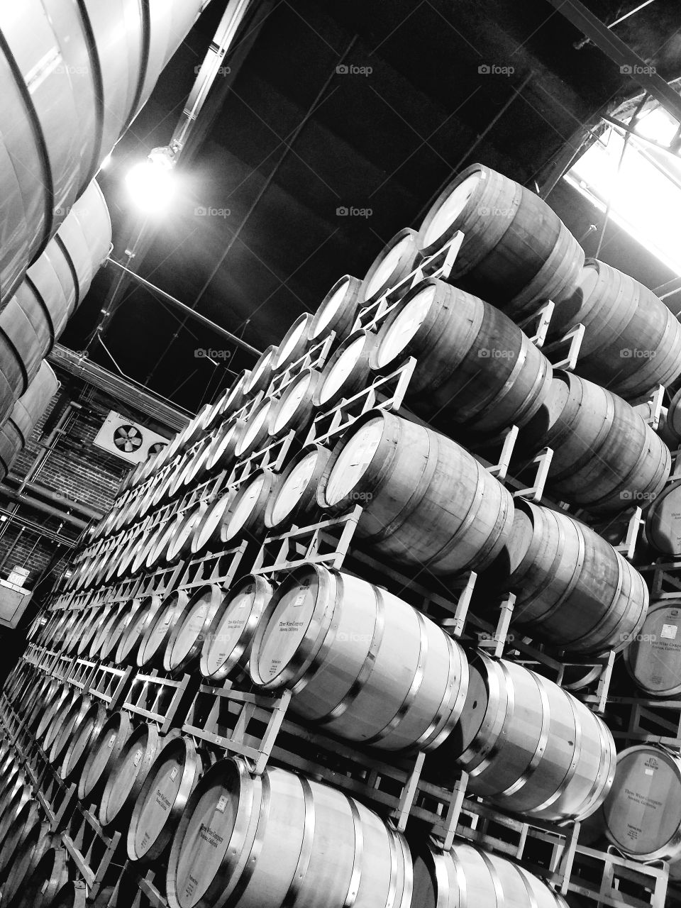 black white wine barrels