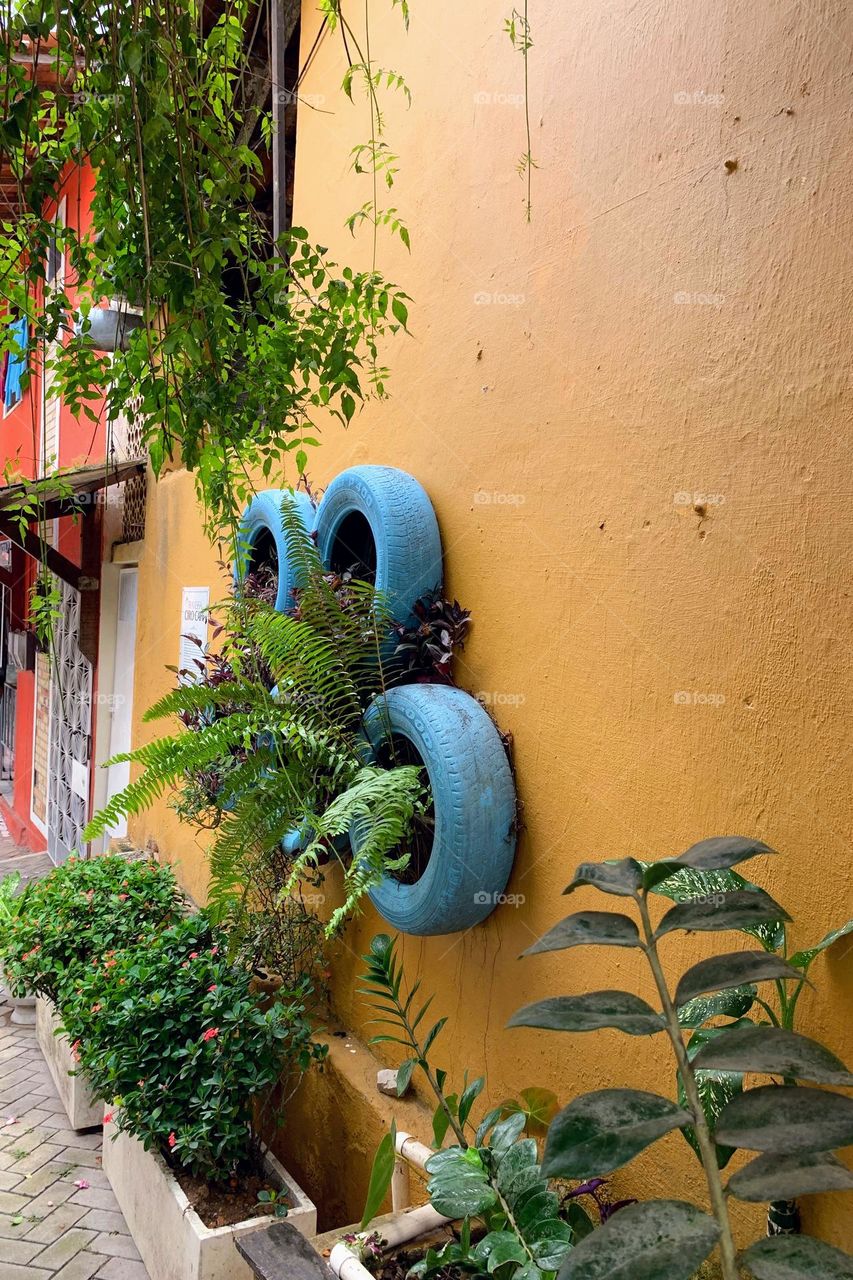 Plant decoration on car tire