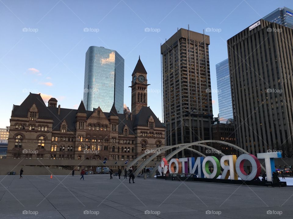Iconic Toronto sign and Old City Hall