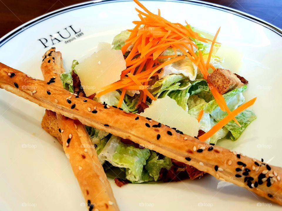 Bread stick with salad