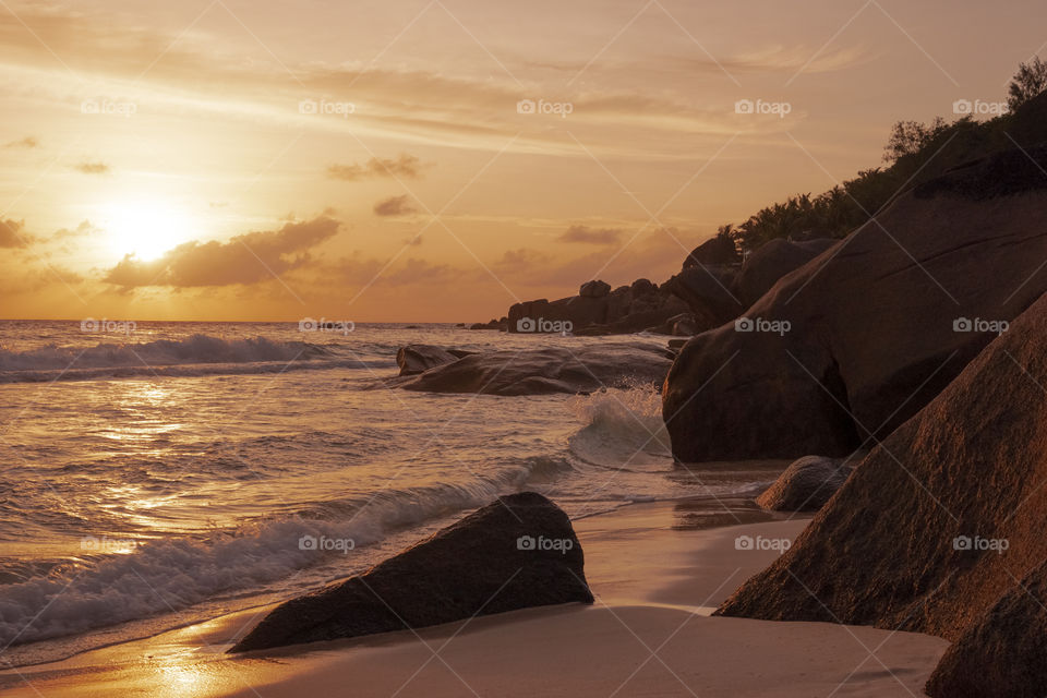 Sunset on the beach, Seychelles 