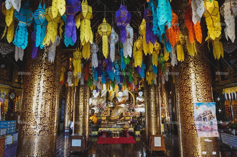 Colorful little temple in Chiang Mai Old Town, Thailand 