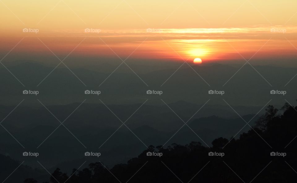 Sunset, Fog, Dawn, Sun, Sky