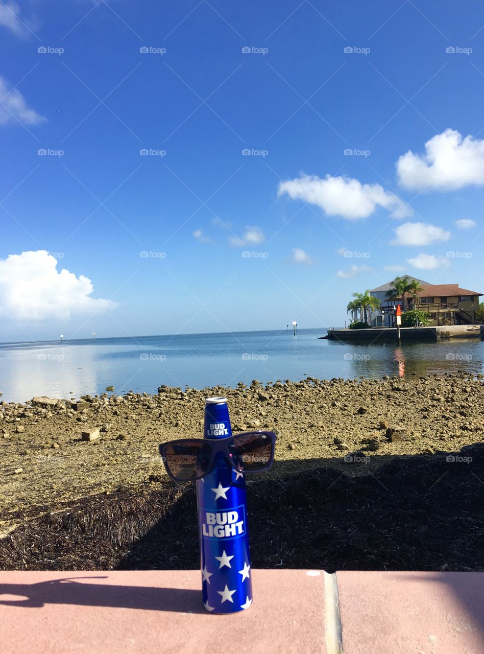 Bud light 
Sunglasses 