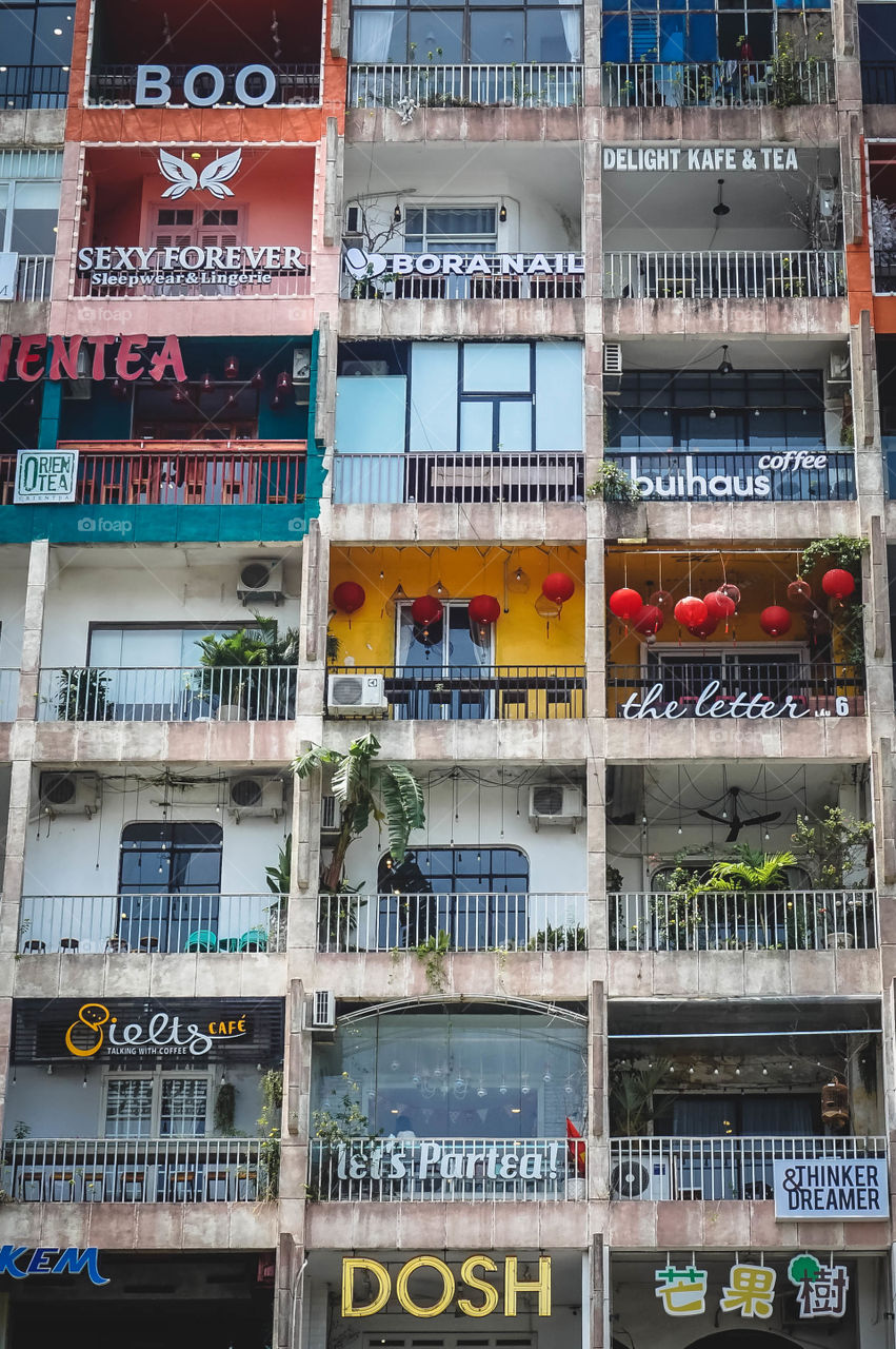 An old block apartment building that’s been converted into cute little cafes... The Cafe Apartments in Ho Chi Minh City, Vietnam