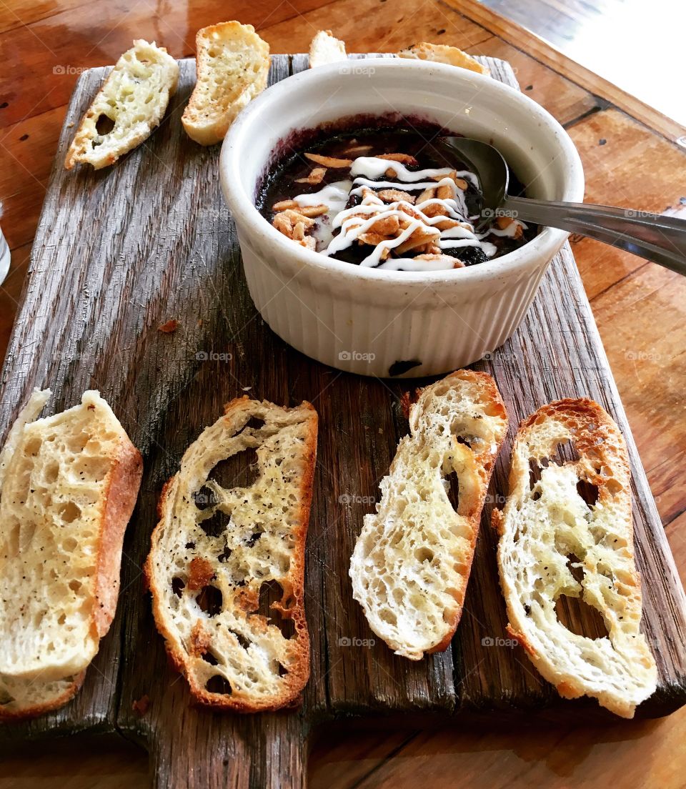 Bread and blueberry Brie cheese dip dessert snack 