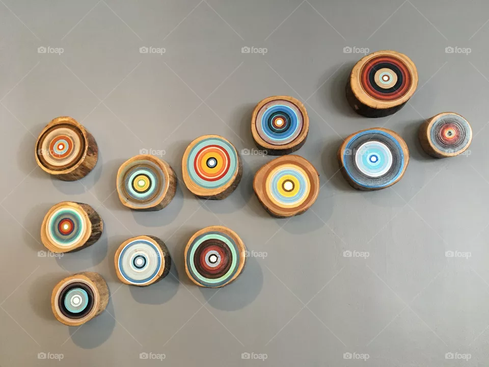 Colorful painted wooden artwork