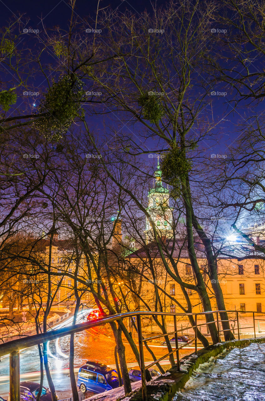 Lviv cityscape during the sunset