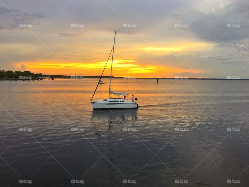 Water, Sunset, Sea, Boat, Dawn