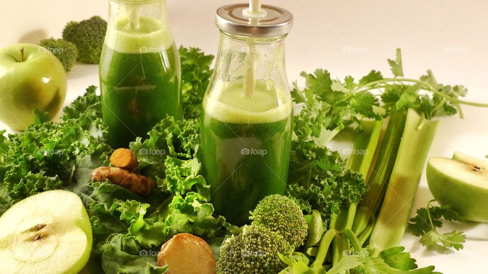 Healthy fresh green vegetable juices