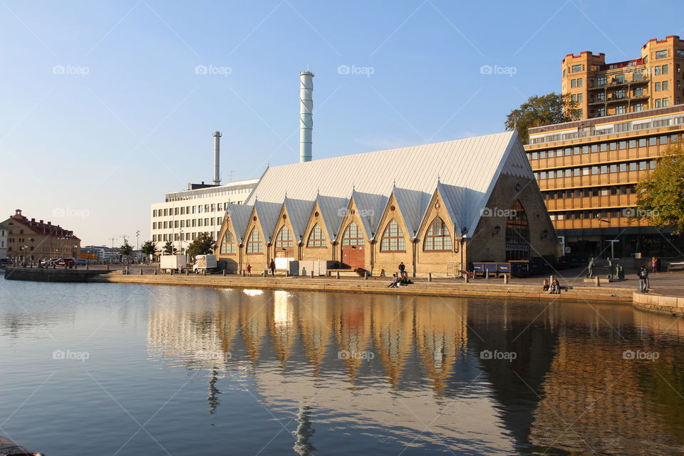 Reflection of building on river