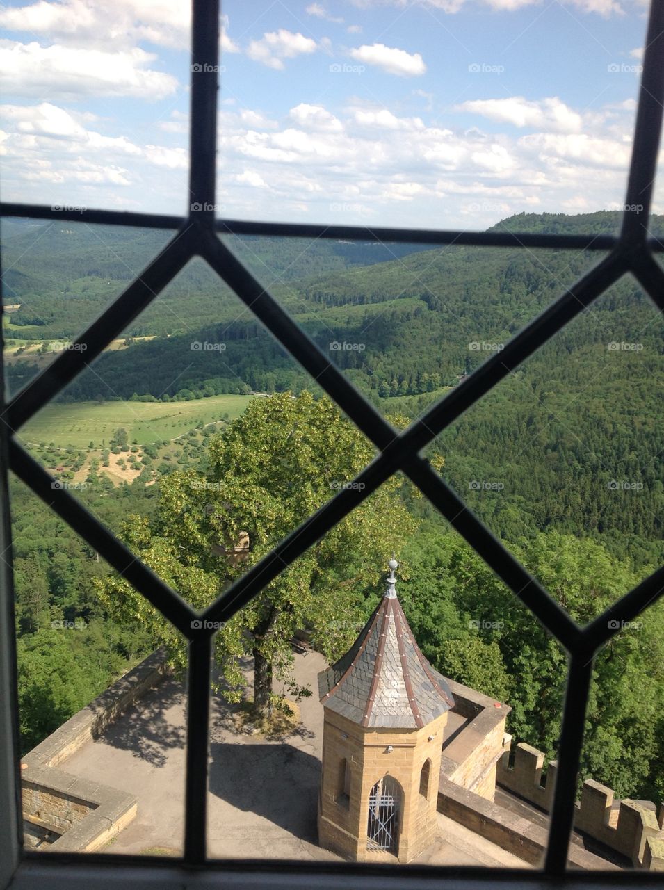 Castle Turret View. Hohenzollern Castle, Bisinger, Germany. "Zollerberg" dates back to the 12th century.