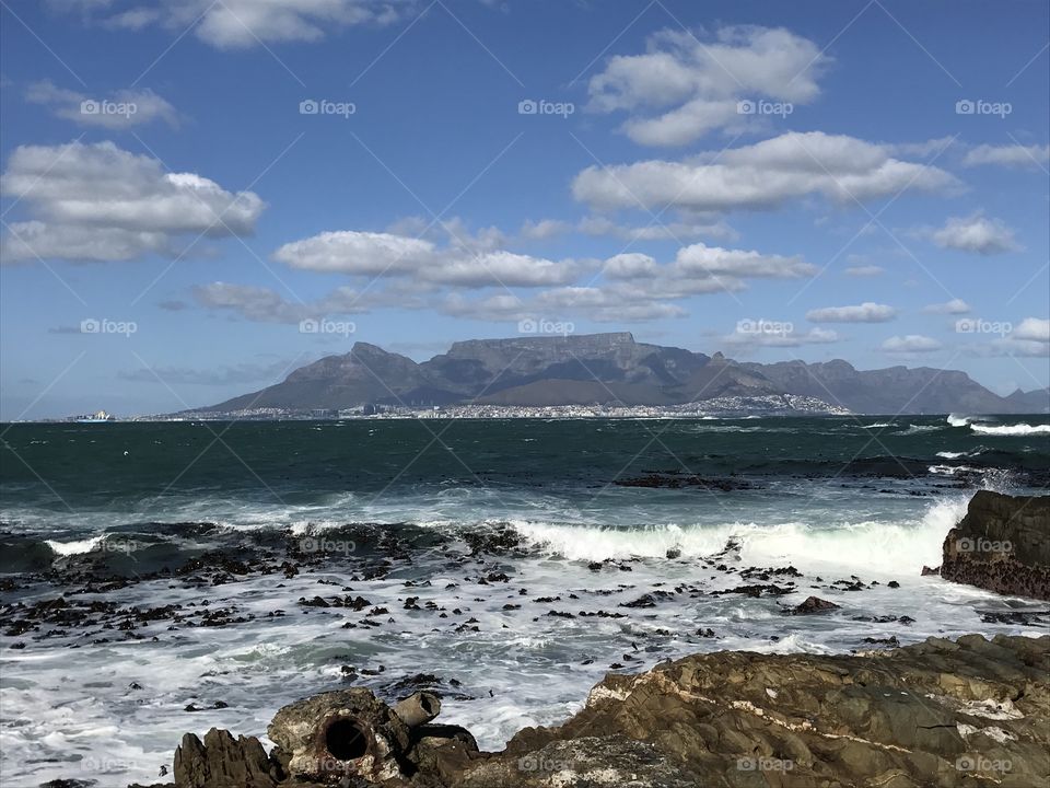 View of Cape Town, South Africa from Robben Island Prison.