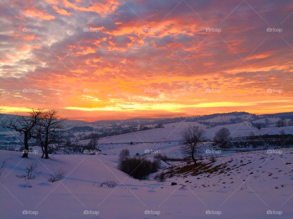 Sunset in winter