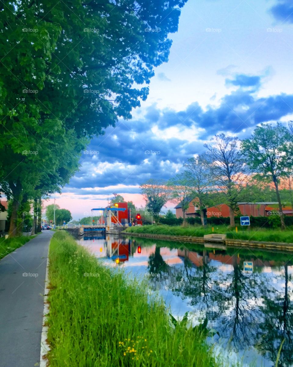 Riverside and reflections in the water