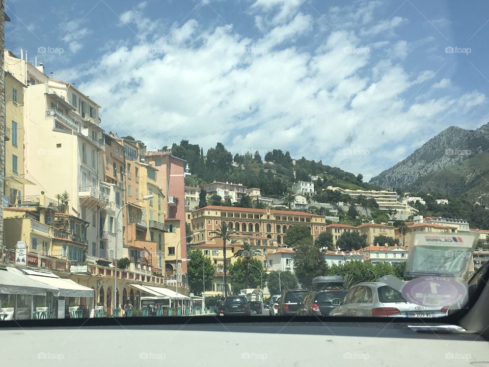 Nice city viewed from car window 