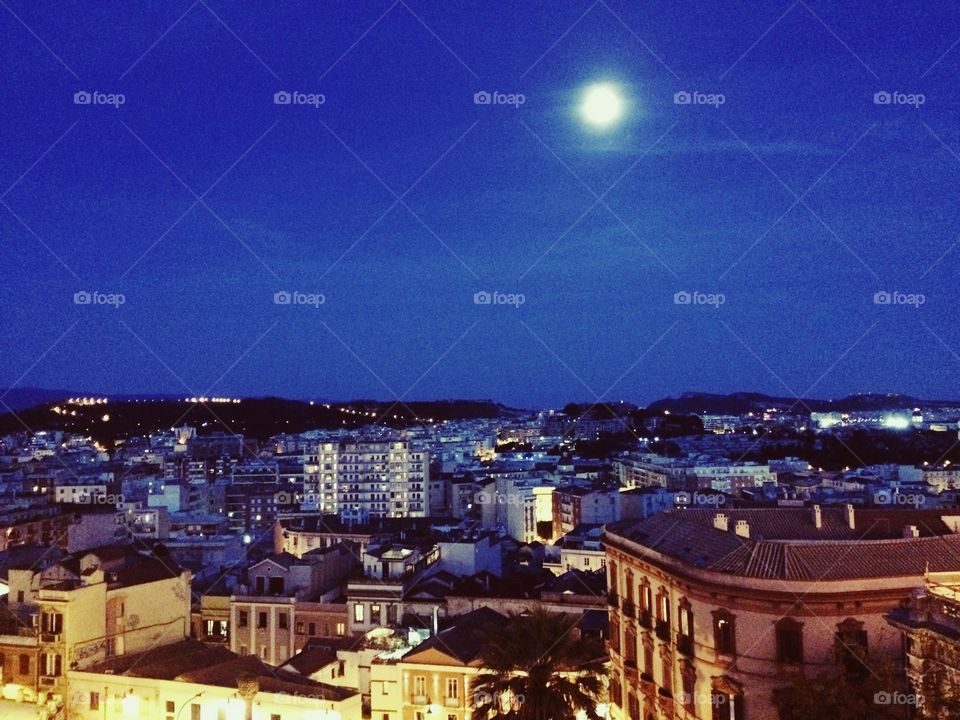 Cagliari street view by night. Cagliari, Sardinia 