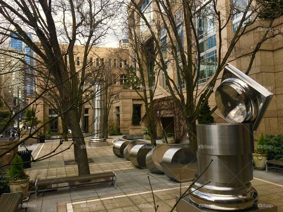 Metal Sculptures In Office Courtyard