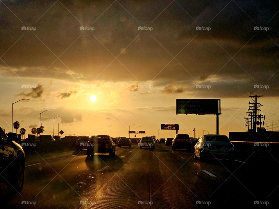 Sunset over the freeway