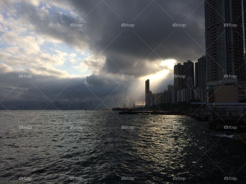 City, Water, Skyline, Sunset, Architecture