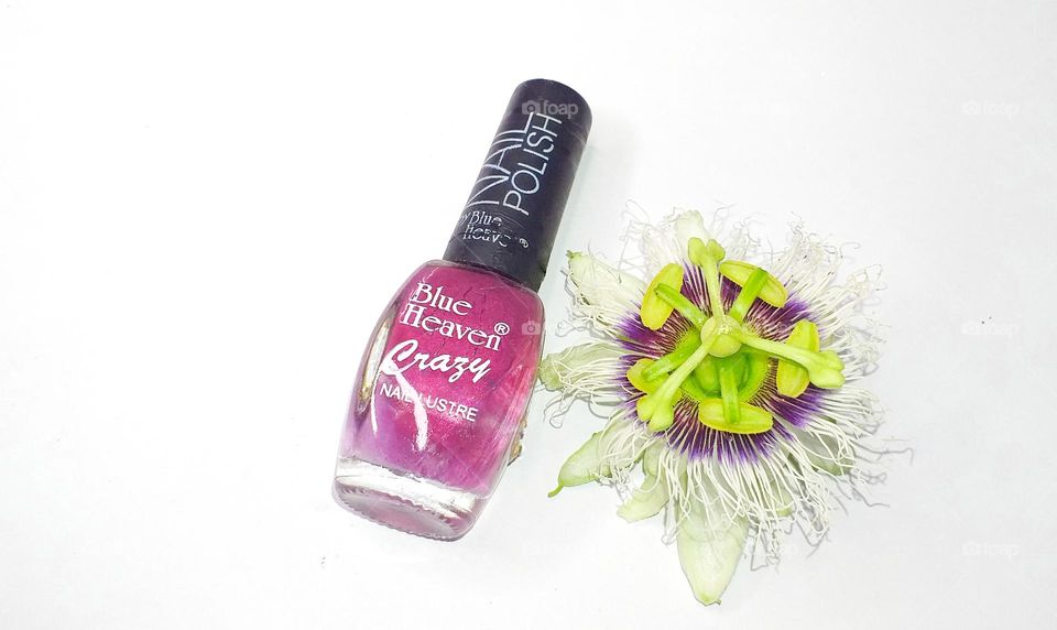 Blue heaven nail enamel - purple colour with a passion flora - beauty products