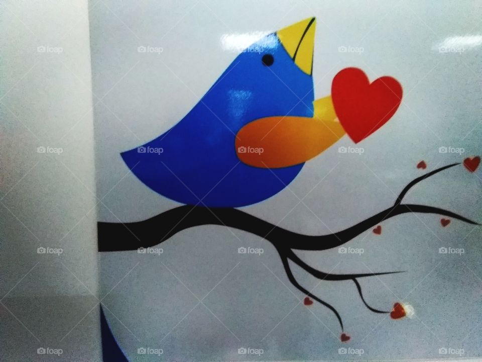 blue bird with  big heart