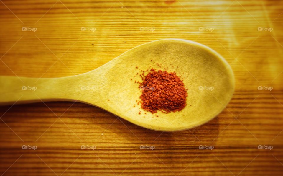 Saffron on a wooden spoon