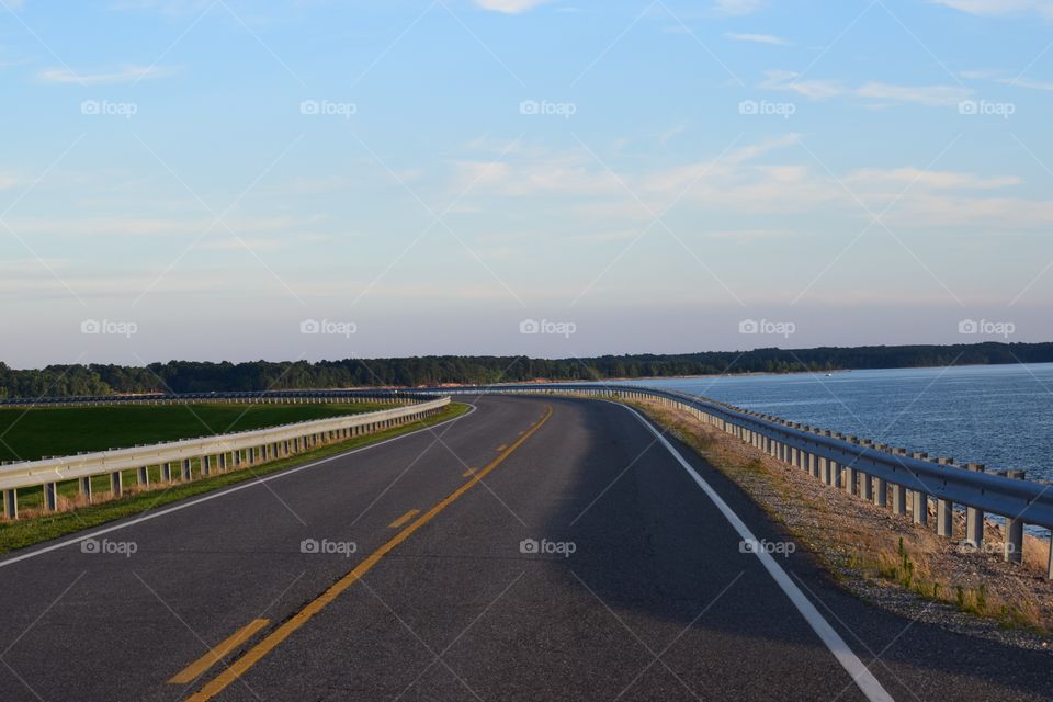 Empty road near the lake