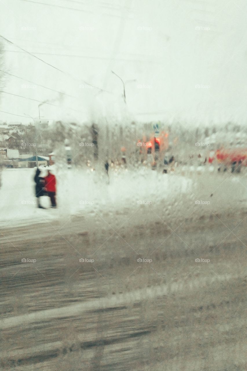 photo of the street from the bus window