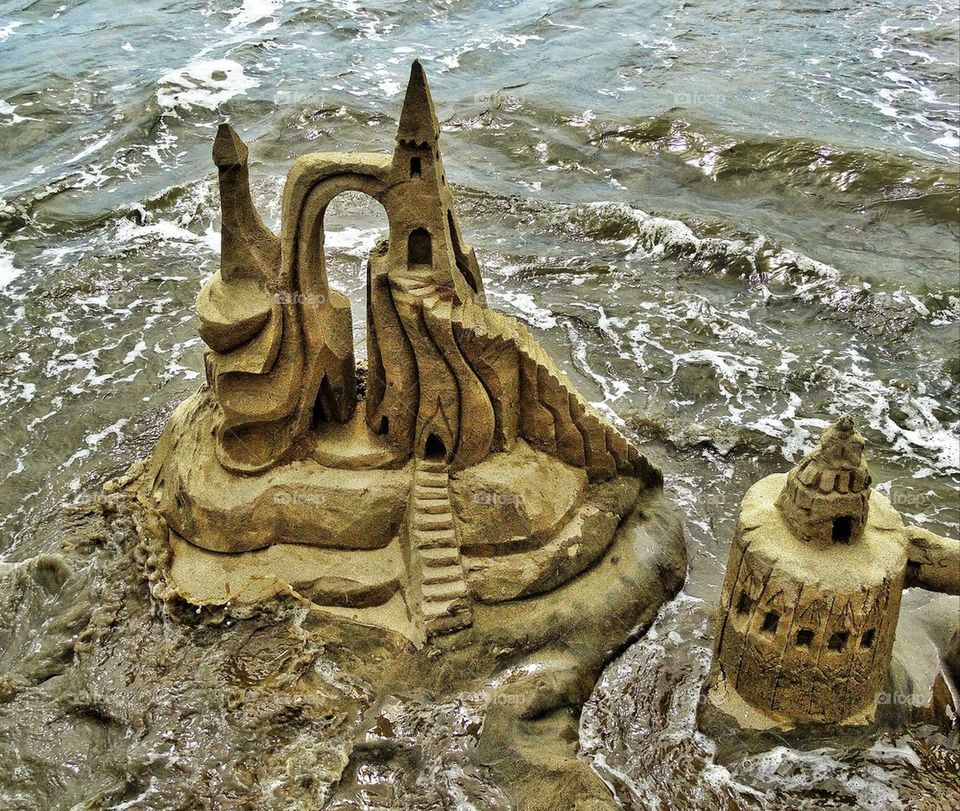 Fairytale sand castle on the beach