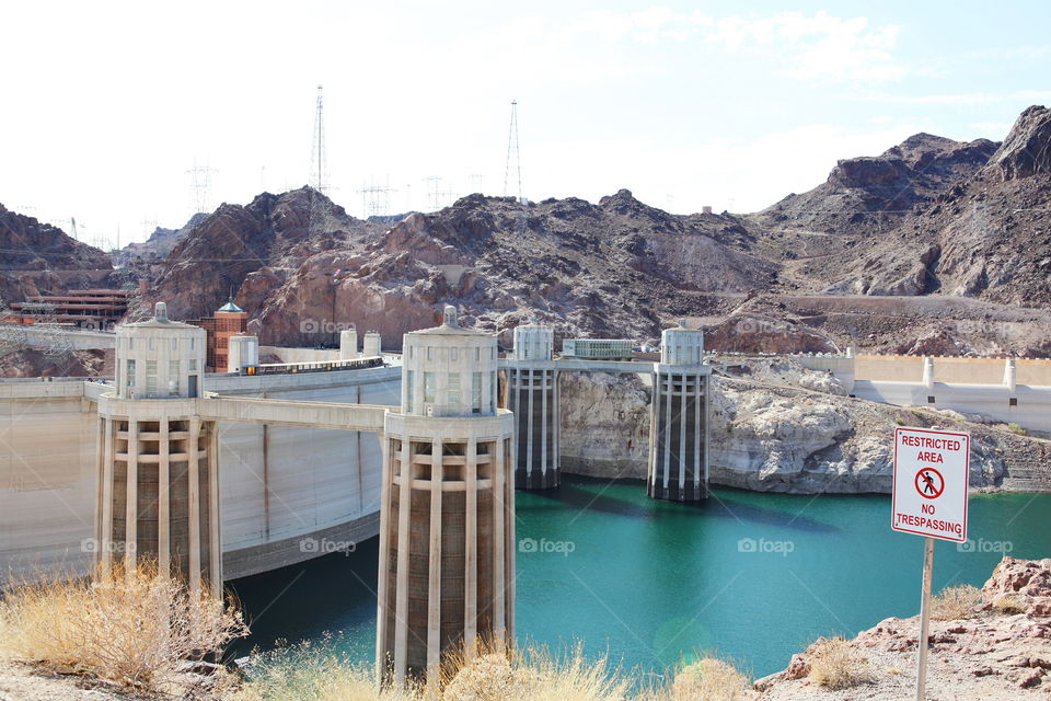 Water Dam. View of the lake behind hoover dam. Wanted to take a closeup shot of the surrounding area