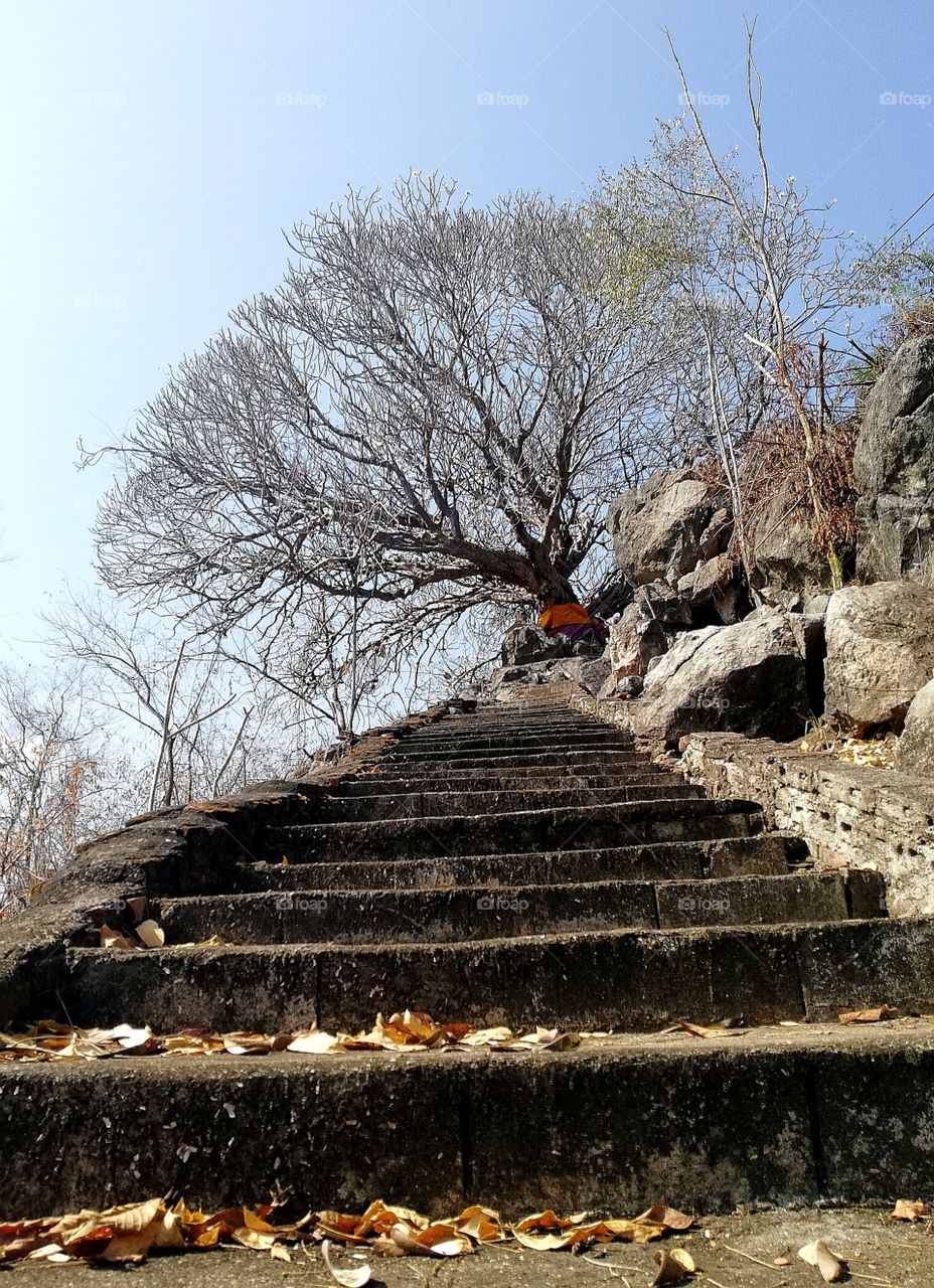 Stair way at Mae Lek cave temple.