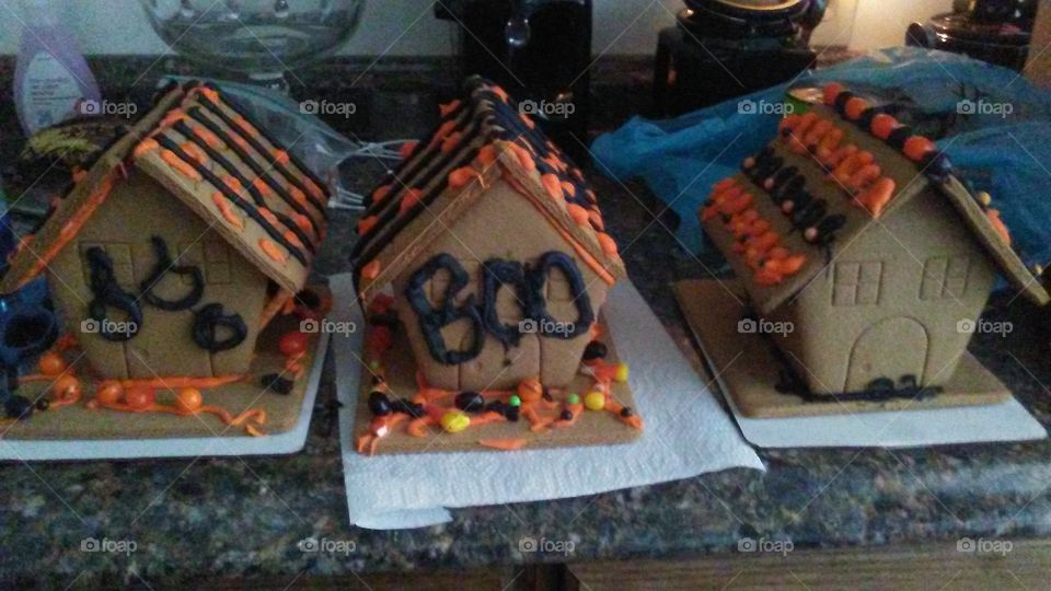 Close-up of gingerbread houses