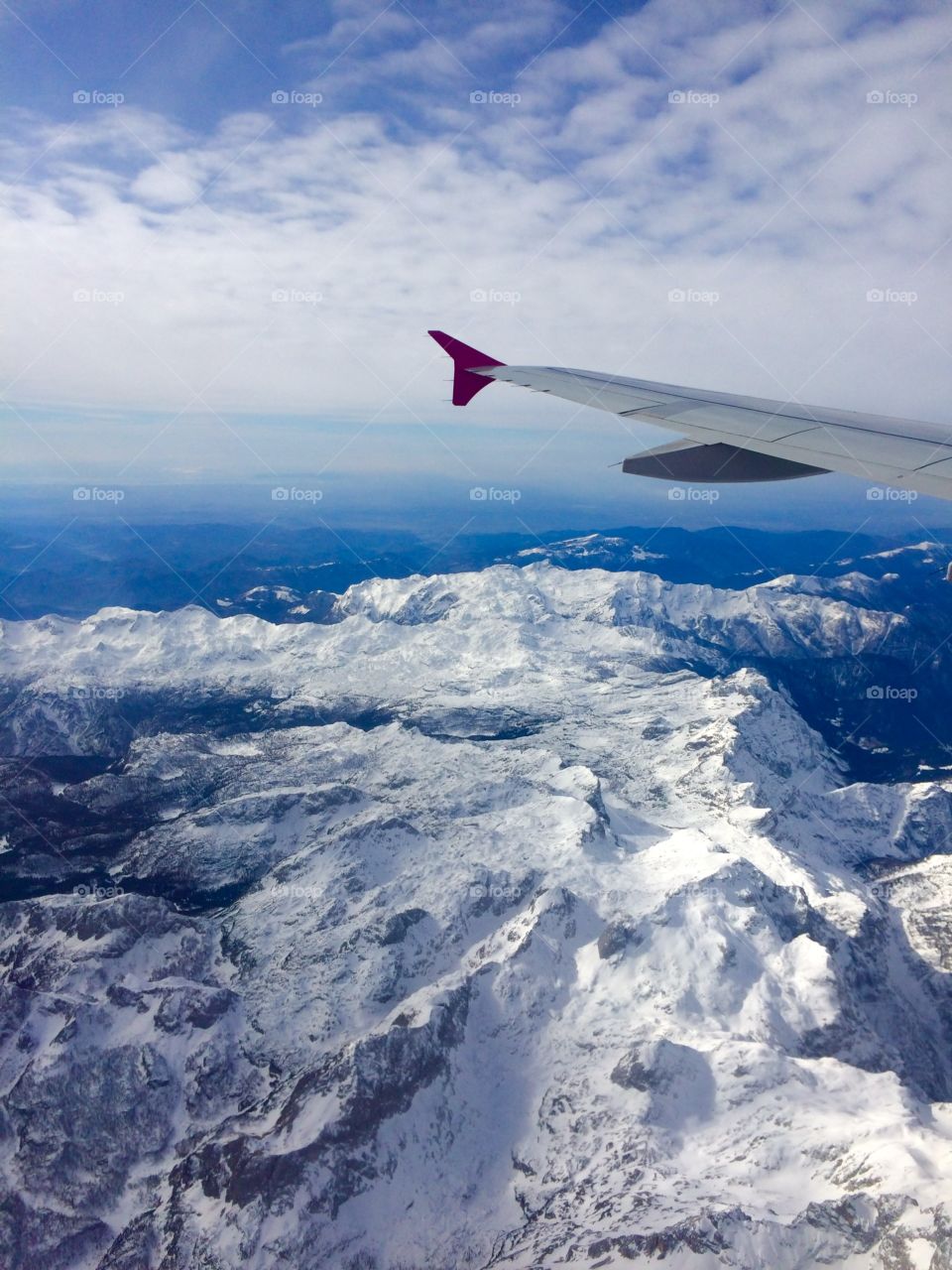 Aerial view of Alps from airplane window