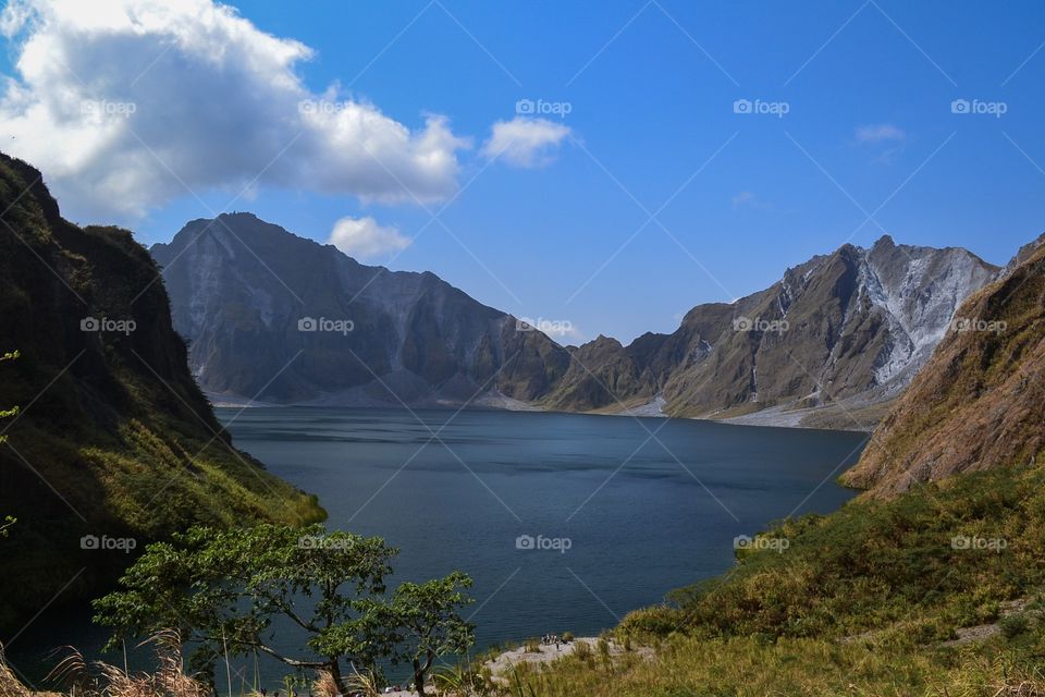 High angle view of crater lake