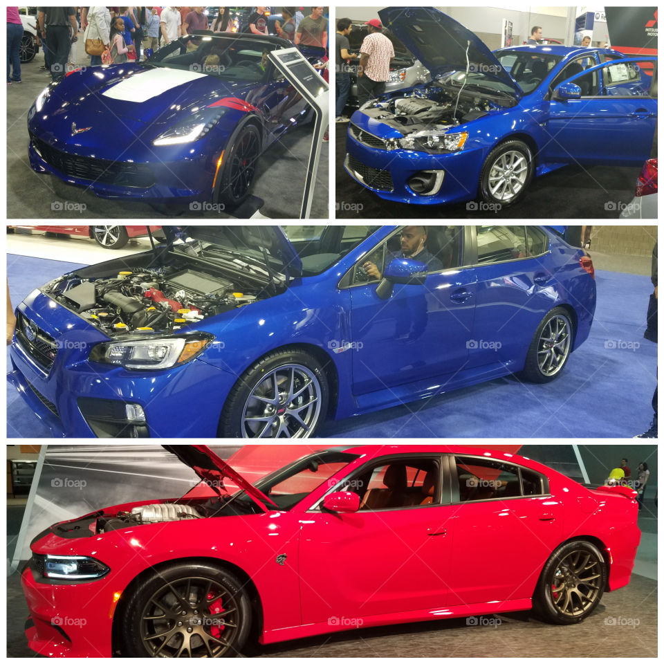 collage of cars from The International car show in Atlanta, Ga.
