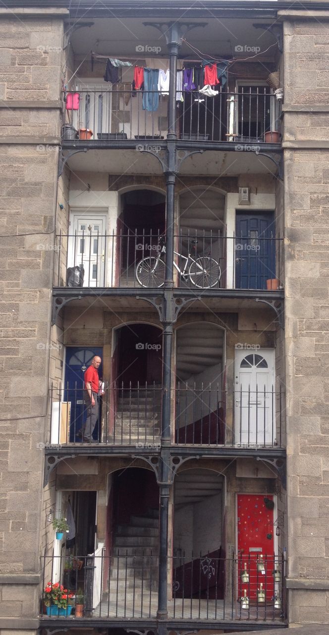 Tenement building with spiral staircase