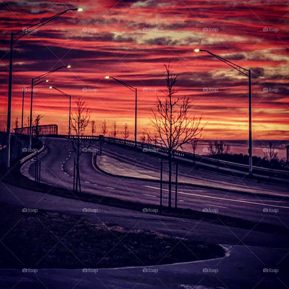 subset sunrise road bridge red orange purple Ohio