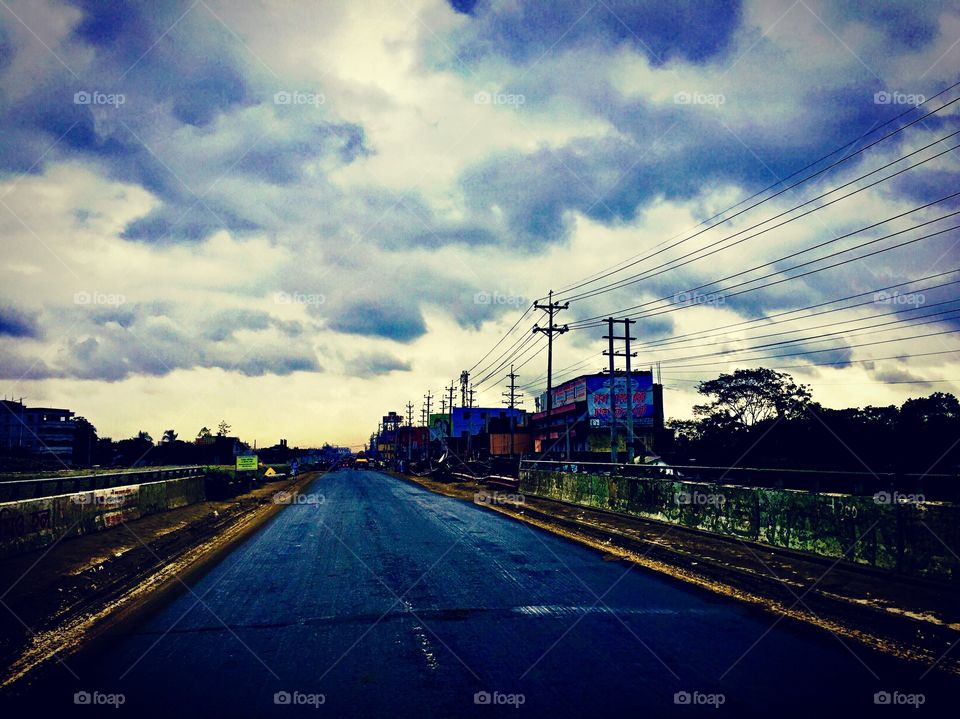 Lonely road in Cloudy weather 