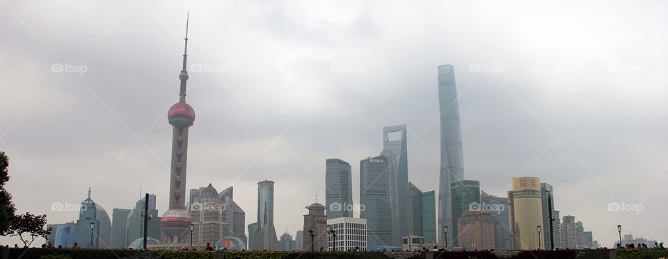 pudong view. pudong from the bund in shanghai, china