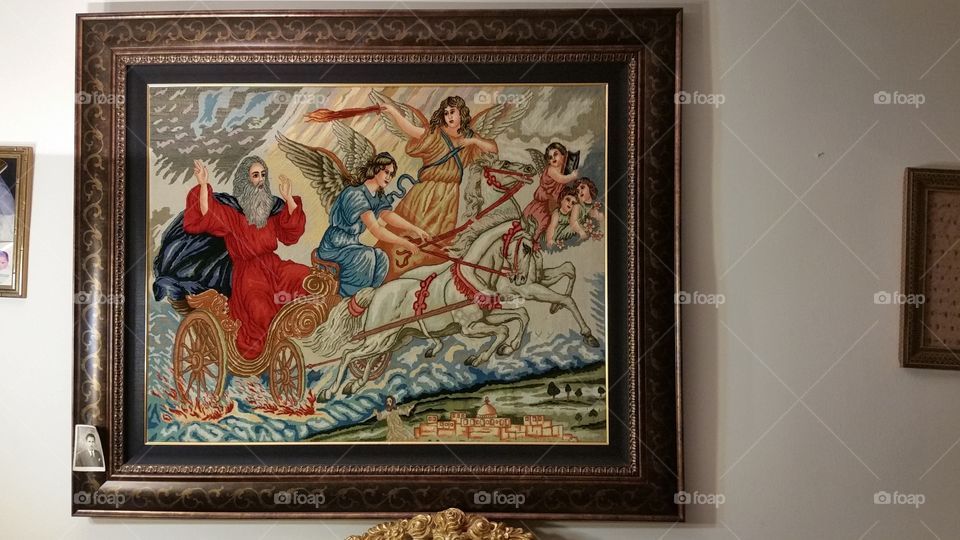 Moshe riding with angels
Painting on Persian Rug