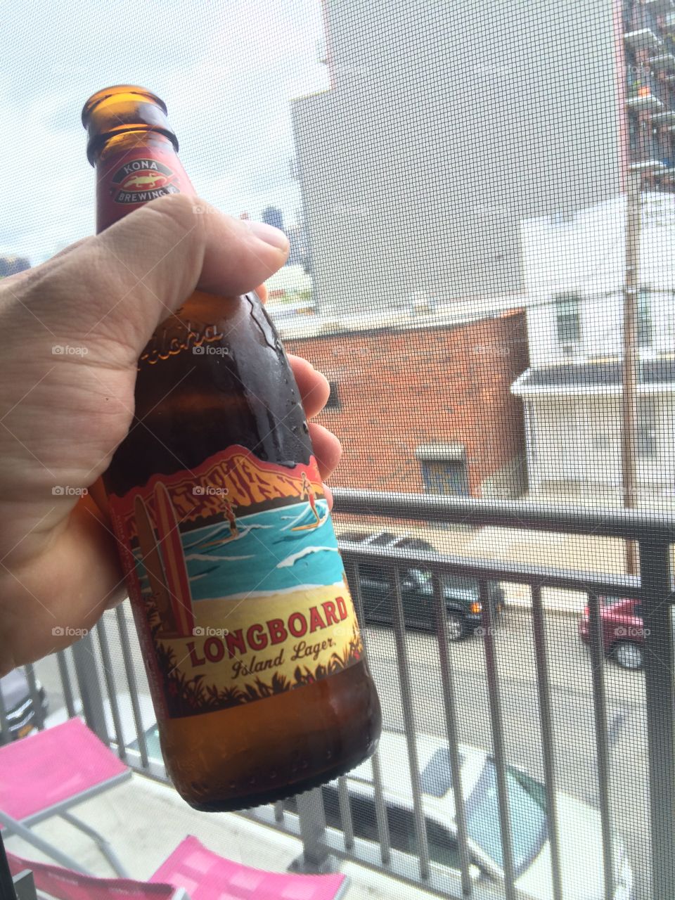 Enjoying a LongBoard Lager by Kona Brewing. 