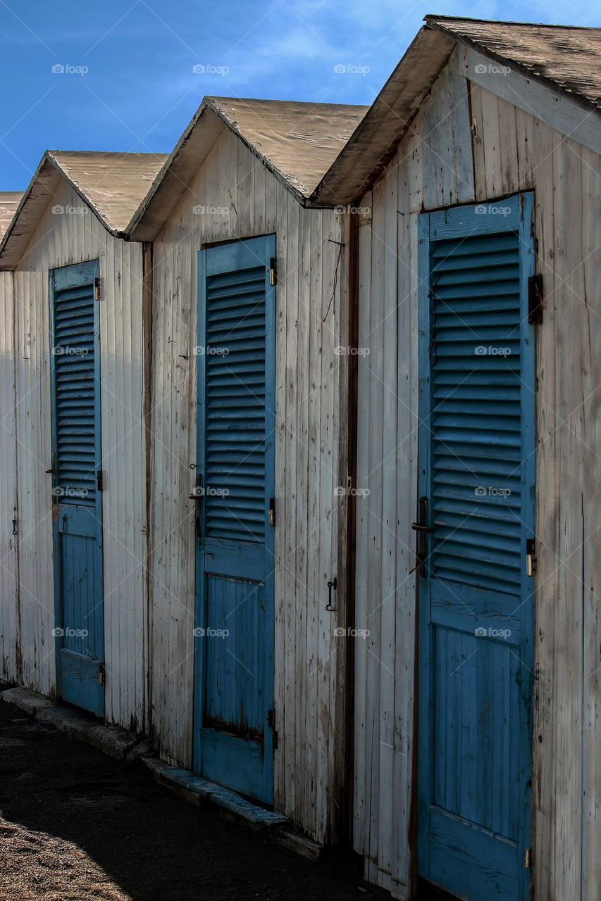 Old stylish beach toilets