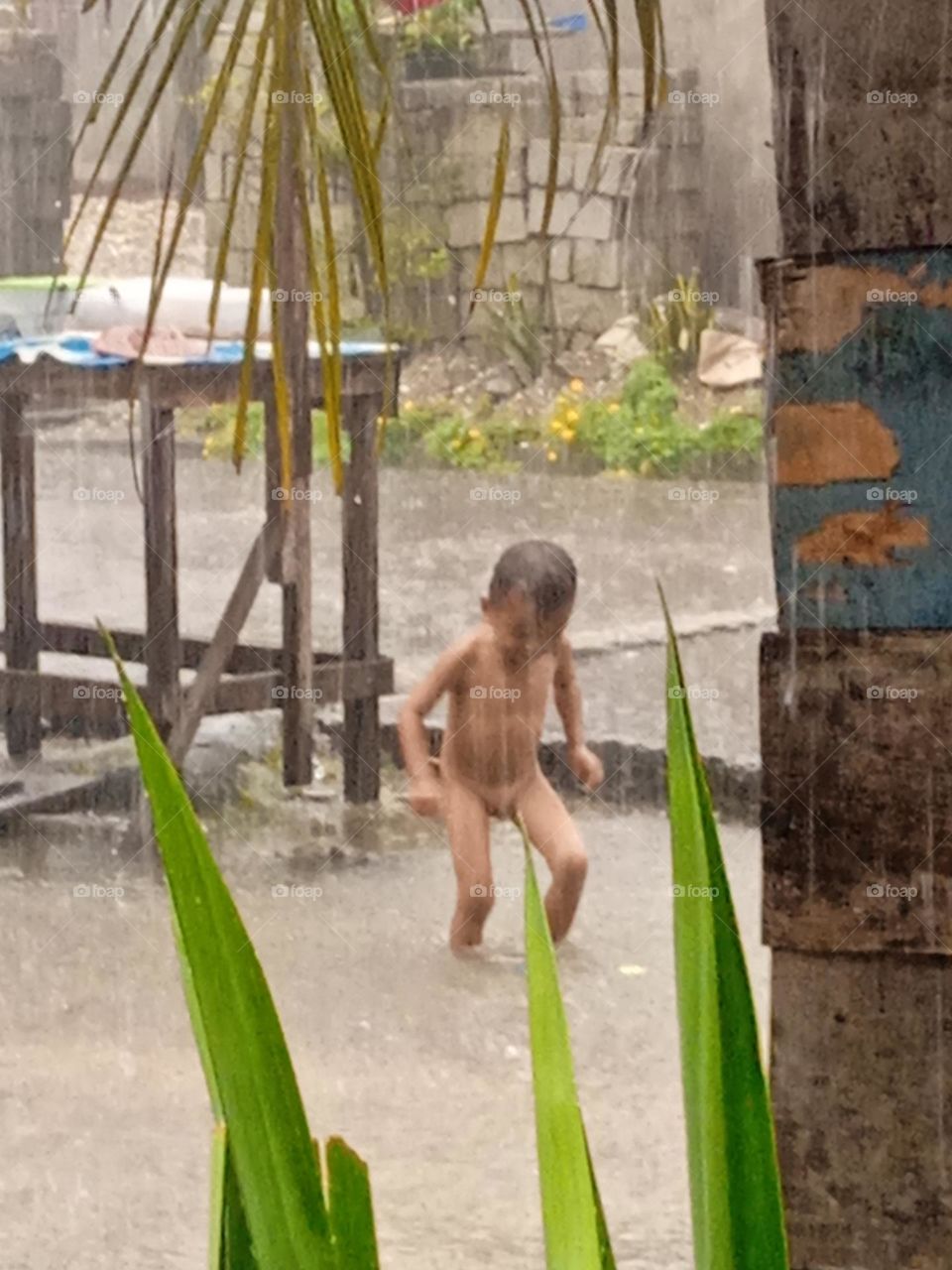 , My child, again happy, played cheerfully, adventure, rain bath