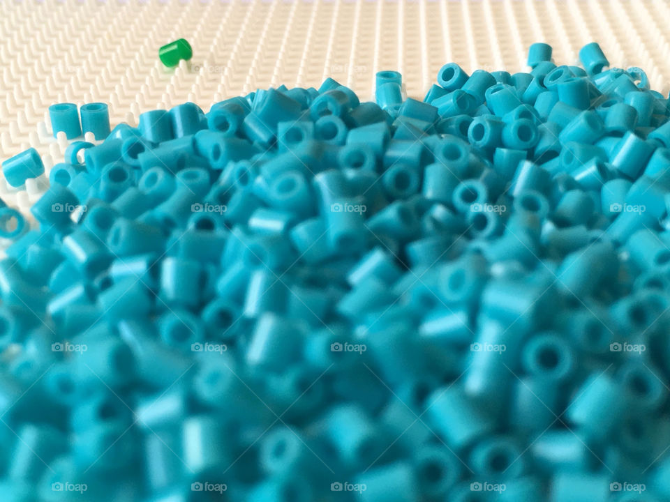 Blue and green plastic beads